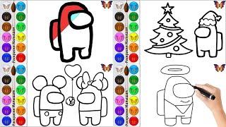 How to draw Among us for children Coloring and Draw for kids Сollection of drawings