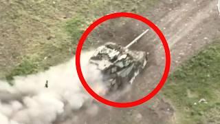 Giant Russian Tank Spins Out of Control After Drone Attack - Caught on Camera