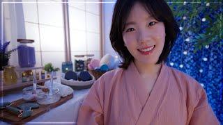 ASMR Relaxing Night in Private Hot Spring Spa 🫧 어느 조용한 시골 마을 평화로운 온천에서 받는 스파 &스킨케어