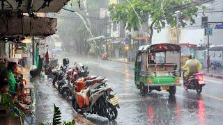 4K Walking in the Rain during Summer Season in Bangkok Thailand First Rain Walk in 2024