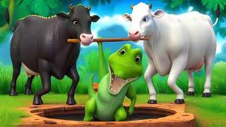 Epic Cow Rescue Giant Black & White Cow Saves Crocodile from Mud Hole Animal Adventures 2024