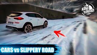 Cars Stuck in Snow Cars vs slippery and icy road & spin outs 2022