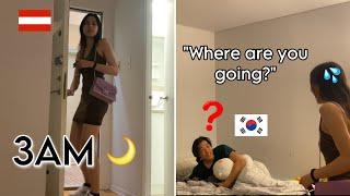 SNEAKING OUT in the middle of the NIGHT prank on boyfriend *HE CRIED*