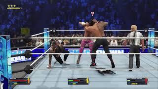 WWE Jimmy Usos vs Seth Rollins vs Roman Reigns on Smackdown 2K24 Championship match