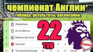 Чемпионат Англии АПЛ. 22 тур. Результаты расписание таблица.