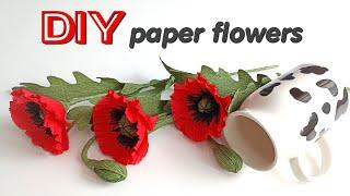 Реалистичные Маки из гофрированной бумаги DIY Paper flowers Easy way Crepe paper field poppies.