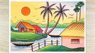 How to Draw Easy Scenery with Color Pencil Simple Scenery Drawing for beginners