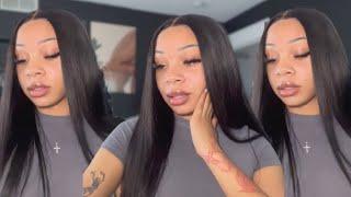 hair vlog straight out the box glueless straight frontal wig installation  ft. unice hair