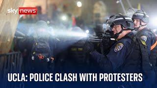 UCLA protests Riot police fire rubber bullets at protesters during violent clashes