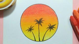 Cara Menggambar Sunset - Sunset Drawing