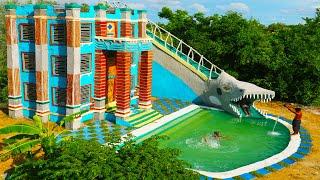 Full Video Building Creative 4-Story Classic Mud Villa Swimming Pool & Dinosaur Water Slide