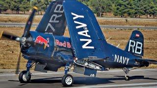 Red Bull F4U Corsair  Aerobatic Display Flight Takeoff & Landing  Close Taxi  AFW Airshow