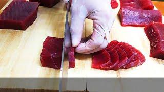 EPIC MAGURO SASHIMI CUTTING  Fresh TUNA RED MEAT How To Cut Tuna For Sushi and Sashimi