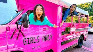 We Built A MOBILE Girls Lounge in a SCHOOL BUS