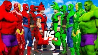 TEAM SUPERHEROES RED VS TEAM SUPERHEROES GREEN SPIDER-MAN HULK GOKU DEADPOOL IRON MAN