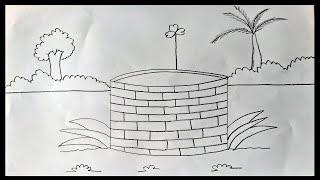 How to draw a water well  Kua Drawing  Village Nature  Easy Drawing For Beginners  Scenery Easy