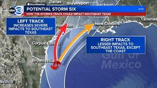 Potential Storm Six predicted to pass near or over upper Texas coast as hurricane on Wednesday