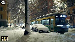 Snowfall Ambience - Winter Walk at Night in Helsinki Finland  21 February 2022 