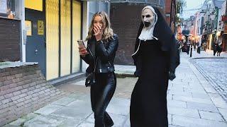 She has no Idea whats  behind Her. Craziest Reactions. The Nun Prank