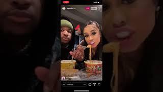 Dream Doll eating noodles on IG Live