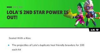 BRAWL STARS LOLAS 2ND STAR POWER IS OUT LOLA NEW STAR POWER SEALED WITH A KISS