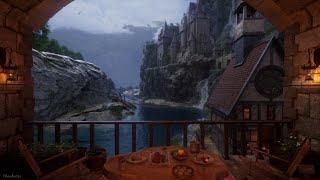 Fantasy Medieval Canyon Village Ambience  Rain Crackling Fire Water Sounds