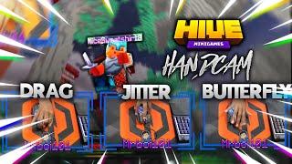 Hive Skywars Handcam DRAG vs JITTER vs BUTTERFLY  Hive MCBE