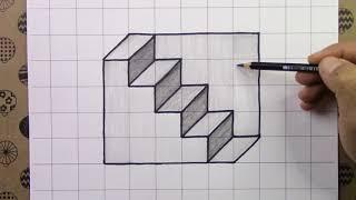 SQUARE BOOK VERY EASY 3D STAIRS DRAWING