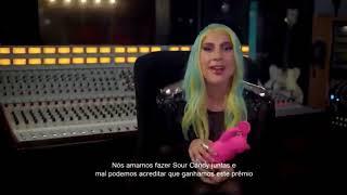 Lady Gaga talking about BLACKPINK sour candy collaboration in MTV Miaw Brasil award