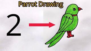 How to draw parrot from number 2  Easy Parrot drawing for beginners  2 number parrot drawing