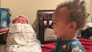 Our ADORABLE Toddler Meets Baby for FIRST TIME 2 year old brother meets newborn sibling sister