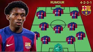 Barcelona potential starting lineup next season with transfers ft jaden philogene 4-2-3-1 formation