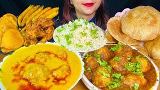Eating Kadhi Chawal Dum Aloo Puri Pakoda  Veg Food  Big Bites  Asmr Mukbang  Eating Sounds