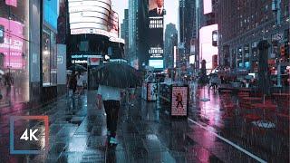 Walking in Thunderstorm in Manhattan New York   Times Square Rain Ambience