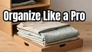 How To Fold T-Shirts To Save Space  Arrange T shirt DIY Cardboard Organizer