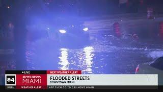 Streets flooded in downtown Miami