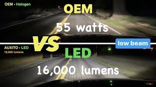 LED 16k lumens bulbs vs OEM halogen bulbs  review on projector headlights - best LED bulbs