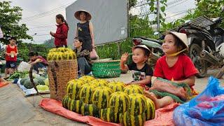 Single mother raising three children Harvest melons yellow to sell Take care of children Cooking