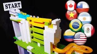 Marble race Track course with funnels and halfpipes - championship with countries balls