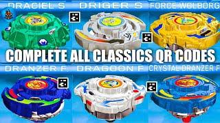 COMPLETE ALL CLASSIC BEYBLADES - DRANZER DRAGOON WOLBROG DRACIEL DRIGER QR CODES  TOTAL BURST