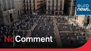 Young doctors in Barcelona take off clothes to highlight concerns