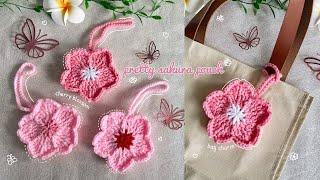 Crochet Cherry Blossom Sakura Bag Charm   DIY Easy Cherry Blossom Pouch 