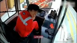 Bus driver crashes into semi while laughing