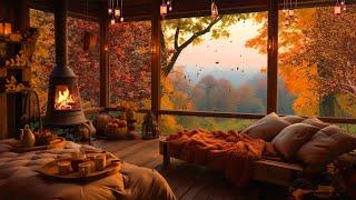 Cozy autumn sunny morning ambience with nature sounds for sleep fall leaves & cozy treehouse