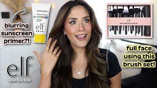 TESTING NEW ELF MAKEUP RELEASES  invisible blurring sunscreen primer  ultimate makeup brush set