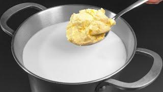 Geben Sie einfach Butter in die kochende Milch Hausgemachtes Käse Rezept in 5 Minuten