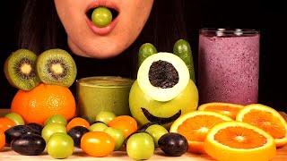 HEALTHY EATING ASMR HALLOWEEN-THEMED RAW FRUIT AND VEGGIE PLATTER GRAPES KIWIFRUIT SOUR PLUM