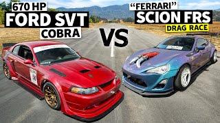 670hp Ford Cobra Mustang drag races Ferrari-Swapped Scion Frankenstein