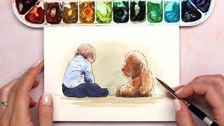 EASY Line & Wash Step by Step Tutorial for Beginners  A Boy and his Bear