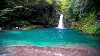 4k UHD Blue Mountain Waterfall on Lake Water. Nature Sounds Waterfall Sounds White Noise for Sleep